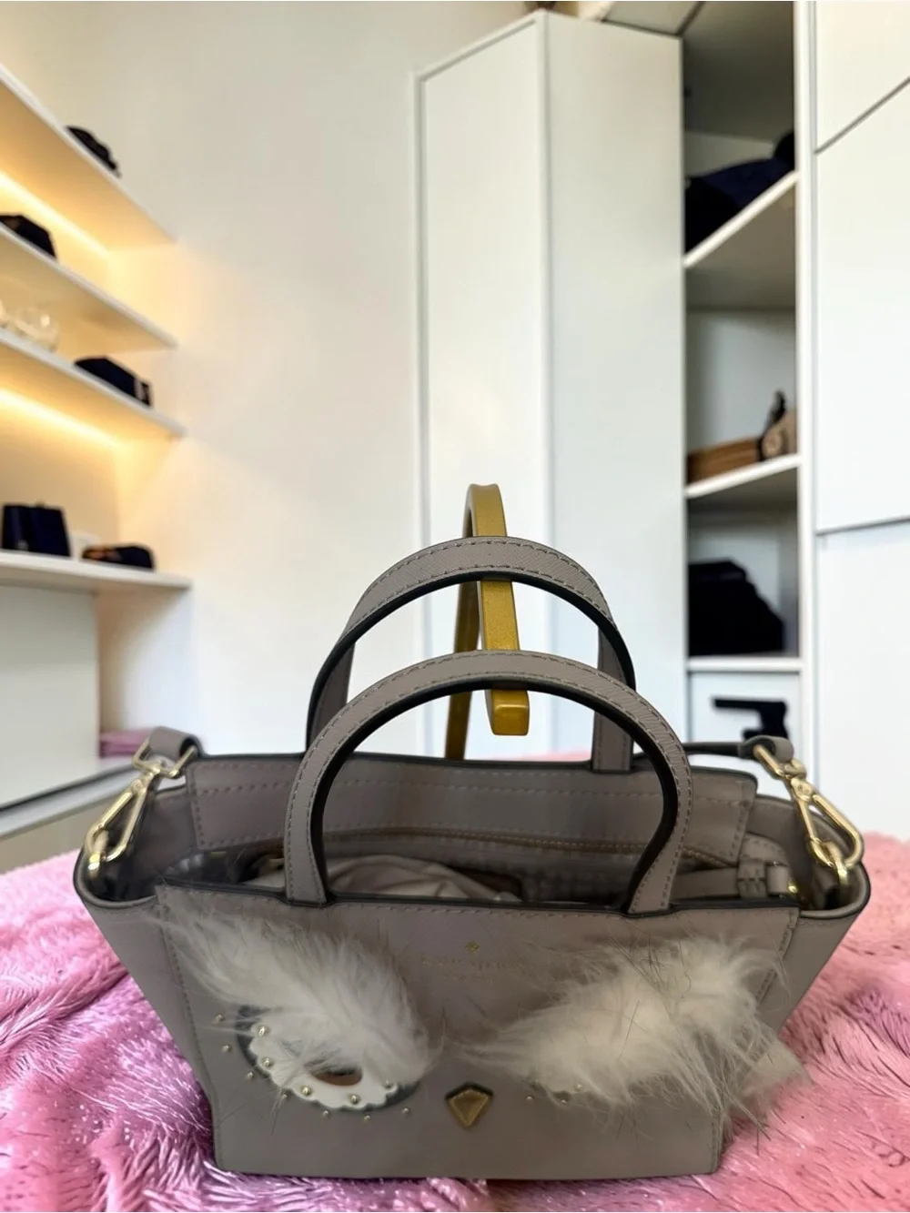 Kate Spade Star Bright Owl Mini Hadlee Satchel Crossbody Bag - Gray